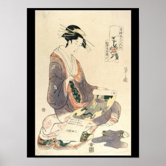 Classic vintage ukiyo-e geisha japanese lady art poster