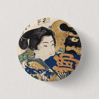 Classic vintage ukiyo-e geisha with fan Utagawa Pinback Button