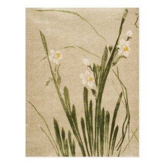 Classic vintage ukiyo-e japanese flowers art postcard