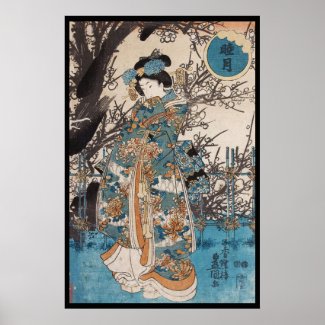 Classic vintage ukiyo-e japanese geisha portrait poster