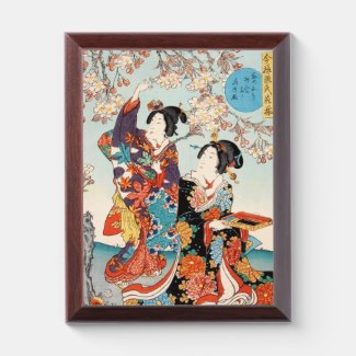 Classic vintage ukiyo-e two geishas Utagawa art Award Plaque