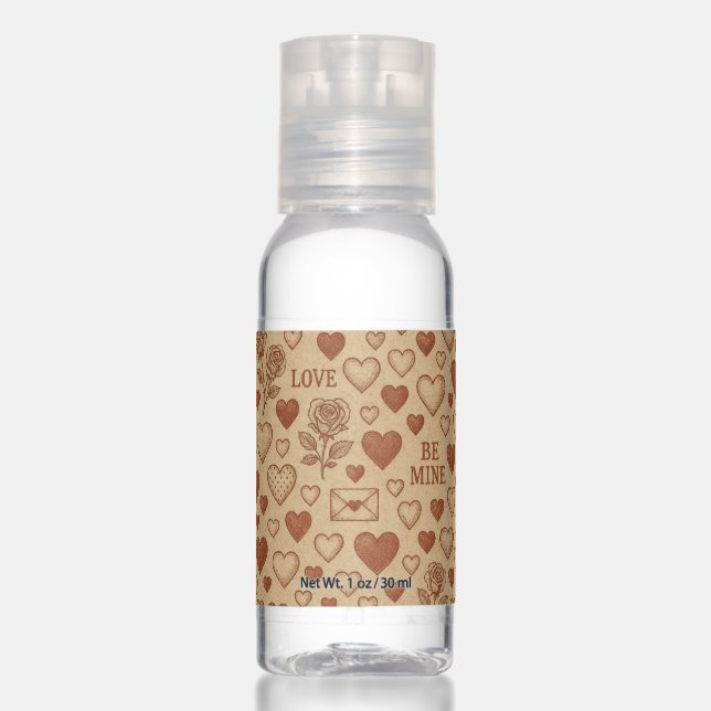 Classic, vintage Valentine's Day patterned Hand Sanitizer (Front)