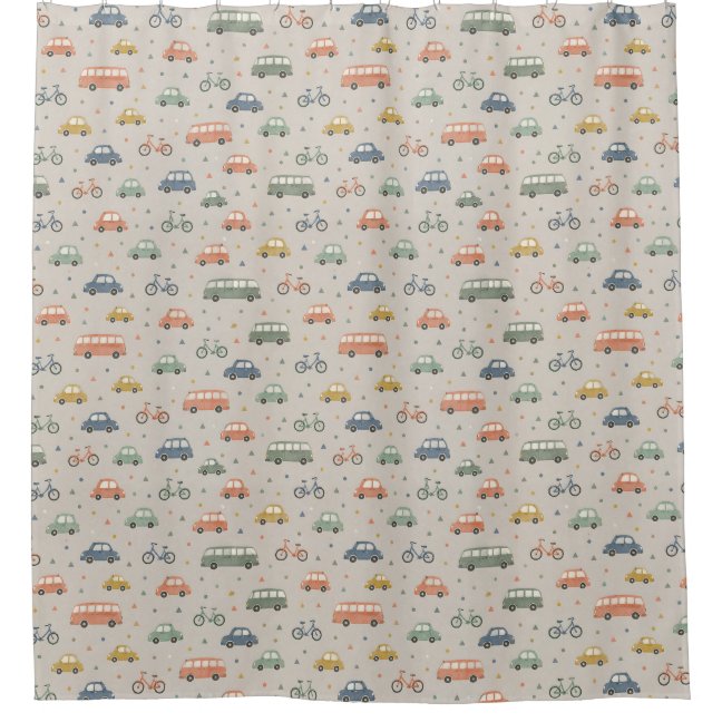 Classic Vintage Vehicles Pattern with Cars Shower Curtain