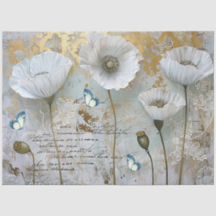 Classic Vintage White Poppies & Lace Decoupage Tissue Paper