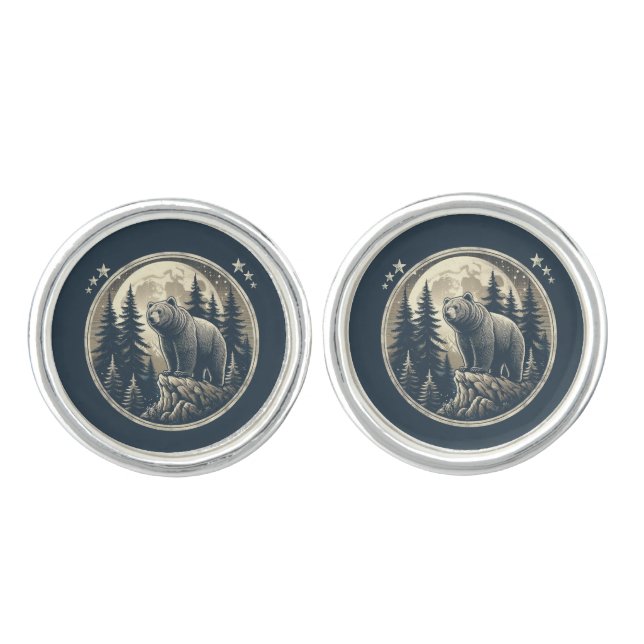 Classic/vintage wilderness bear cufflinks (Front)