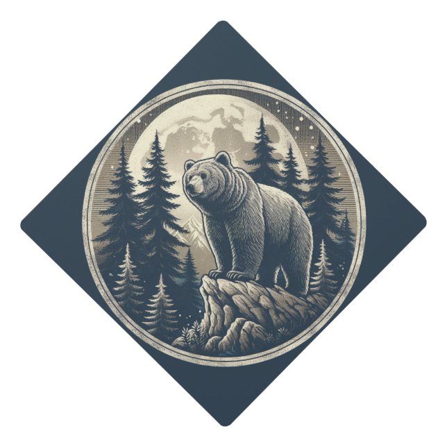 Classic/vintage wilderness bear graduation cap topper (Front)