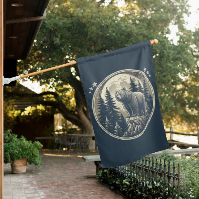 Classic/vintage wilderness bear house flag (In SItu)