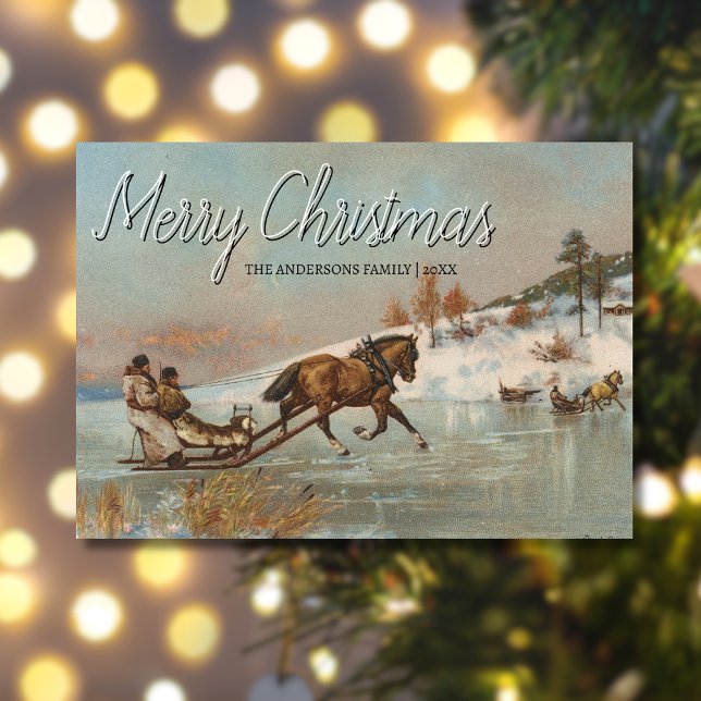 Classic Vintage Winter Sleigh Ride Scene Holiday Card (Creator Uploaded)