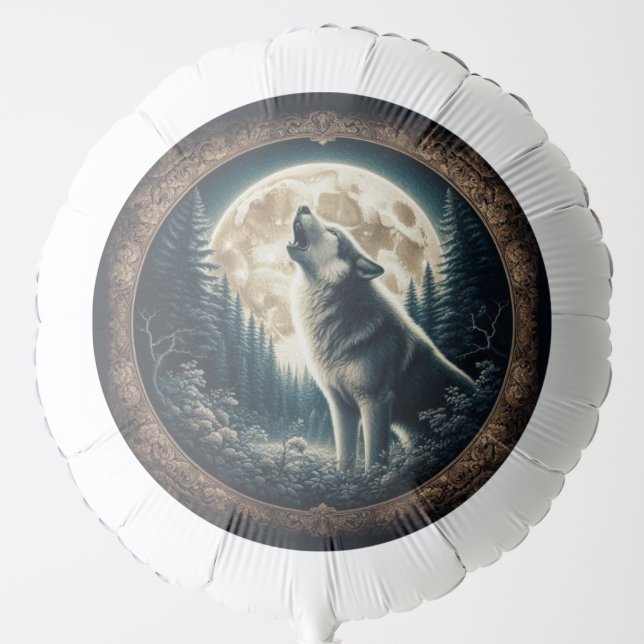 Classic, vintage wolf & moon  balloon (Front)
