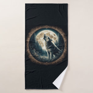 Classic, vintage wolf & moon bath towel