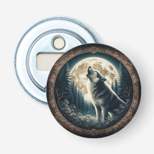 Classic, vintage wolf & moon bottle opener