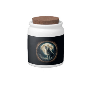 Classic, vintage wolf & moon candy jar