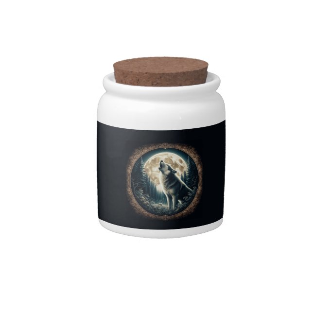 Classic, vintage wolf & moon  candy jar (Front)