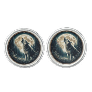 Classic, vintage wolf & moon  cufflinks