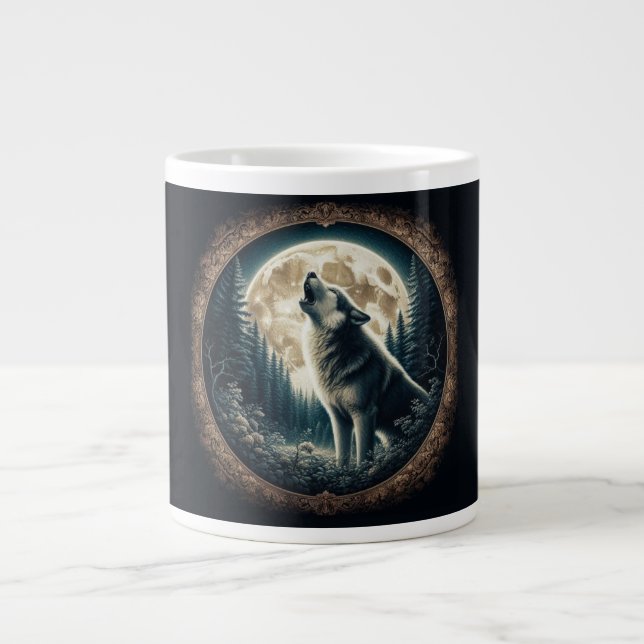 Classic, vintage wolf & moon  giant coffee mug (Front)