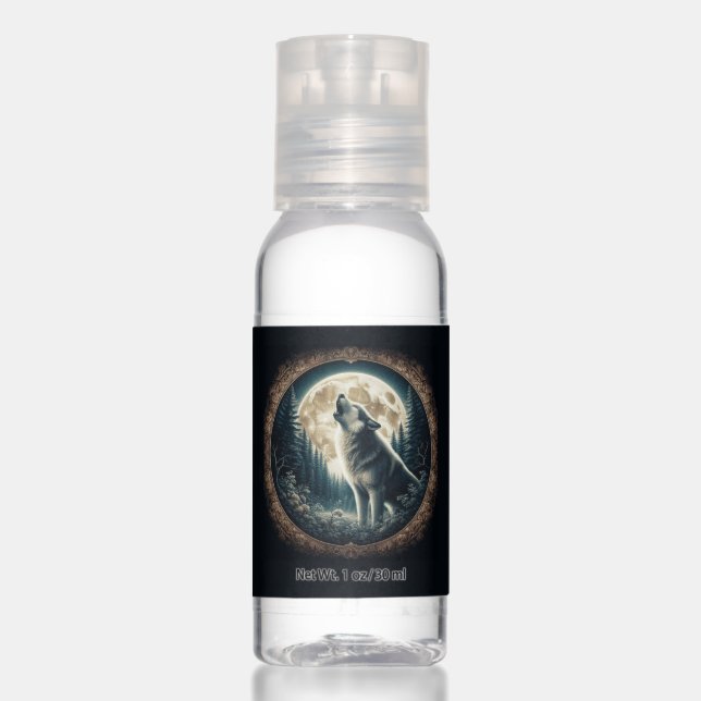 Classic, vintage wolf & moon  hand sanitizer (Front)