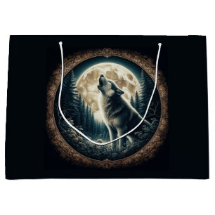 Classic, vintage wolf & moon large gift bag
