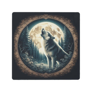 Classic, vintage wolf & moon metal print