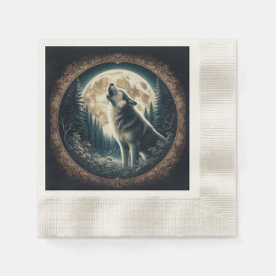 Classic, vintage wolf & moon napkins