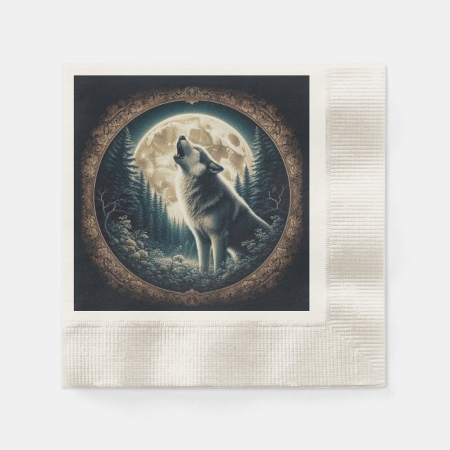 Classic, vintage wolf & moon  napkins (Front)