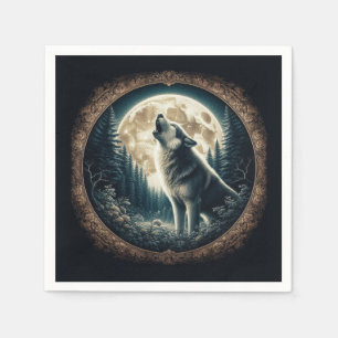 Classic, vintage wolf & moon napkins