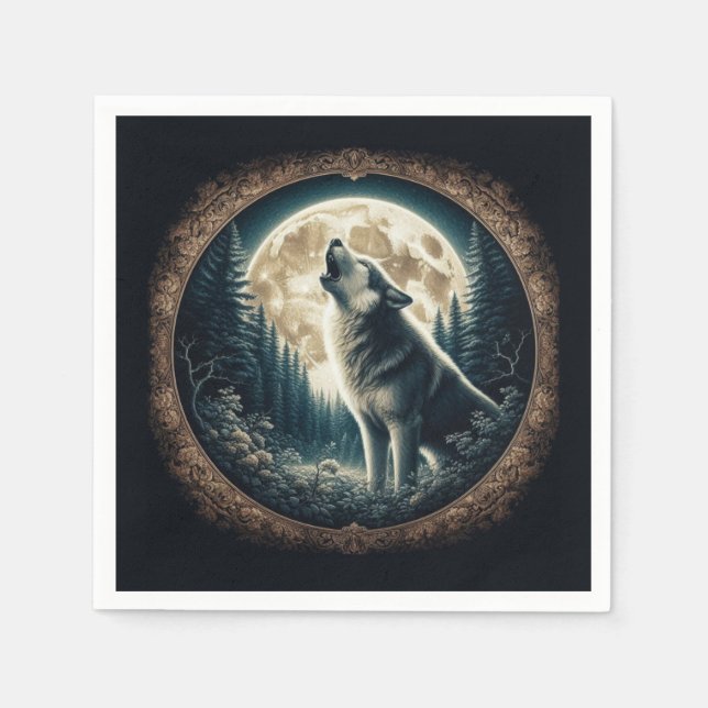 Classic, vintage wolf & moon  napkins (Front)