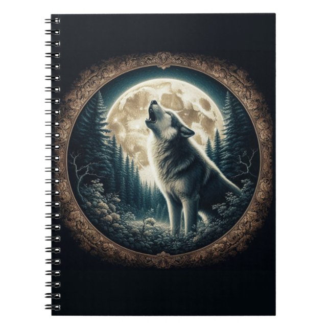 Classic, vintage wolf & moon  notebook (Front)