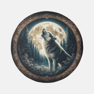 Classic, vintage wolf & moon outdoor rug
