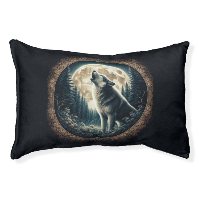 Classic, vintage wolf & moon  pet bed (Front)