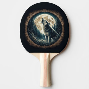 Classic, vintage wolf & moon ping pong paddle