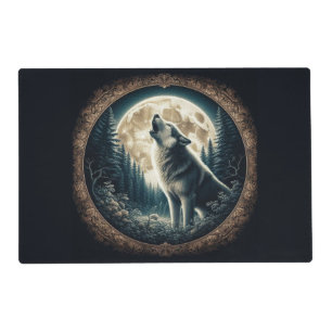 Classic, vintage wolf & moon placemat