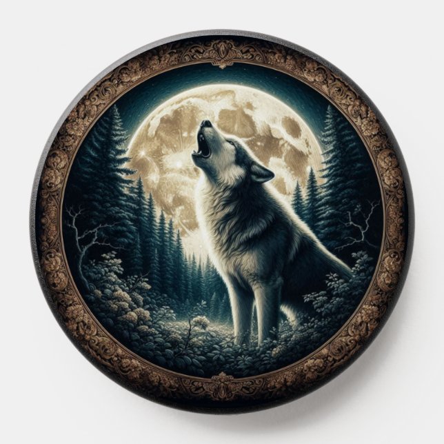 Classic, vintage wolf & moon PopSocket (Popsocket)