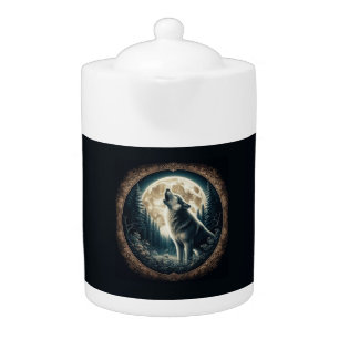 Classic, vintage wolf & moon  teapot