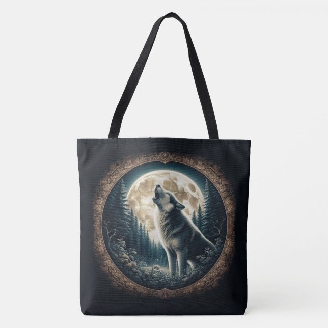 Classic, vintage wolf & moon  tote bag (Front)
