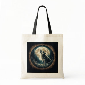 Classic, vintage wolf & moon  tote bag