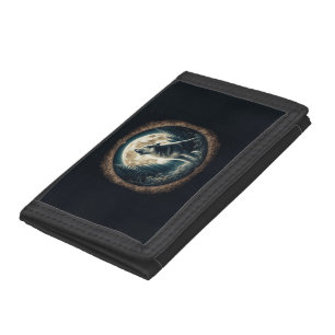 Classic, vintage wolf & moon  tri-fold wallet