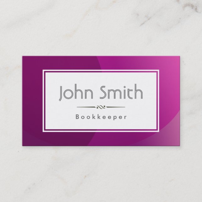 Classic Violet Background Bookkeeper Business Card (Front)