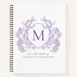 Classic Violet Floral Crest Monogram Recipe Notebook
