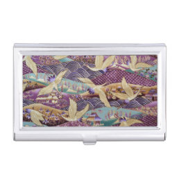 classic violet kimono fabric crane elegant pattern business card case
