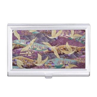 classic violet kimono fabric crane elegant pattern business card case