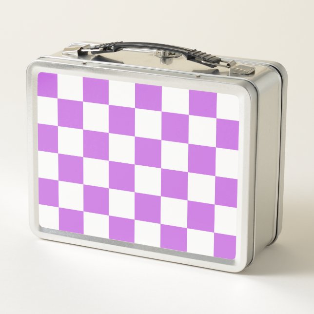 Classic visual magenta checkerboard  metal lunch box (Back)