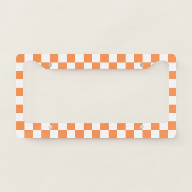 Classic visual orange checkerboard  license plate frame (Front)