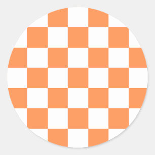 Classic visual orange checkerboard  round sticker