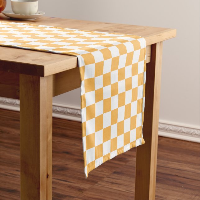 Classic visual peach checkerboard  short table runner (In Situ)