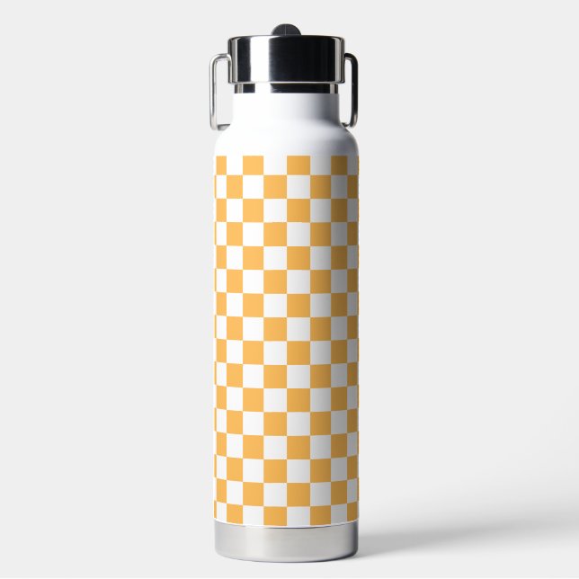 Classic visual peach checkerboard  water bottle (Front)