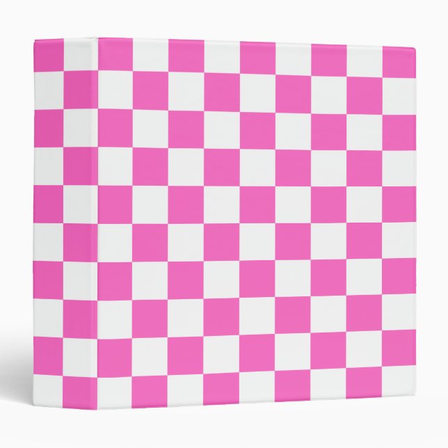 Classic visual pink checkerboard  3 ring binder (Front/Spine)