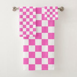 Classic visual pink checkerboard bath towel set