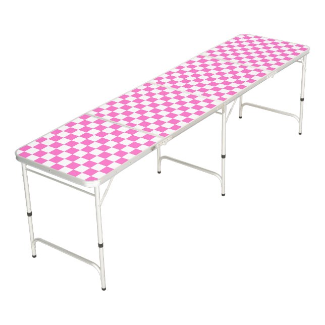 Classic visual pink checkerboard  beer pong table (Angled)