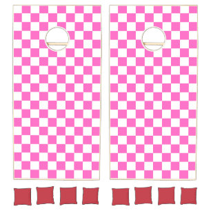 Classic visual pink checkerboard cornhole set