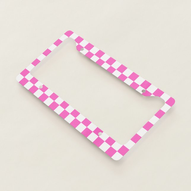 Classic visual pink checkerboard  license plate frame (3/4)